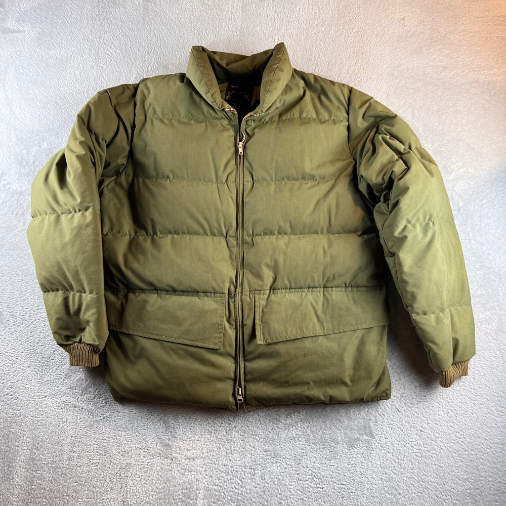 VTG Browning Sportsmans Apparel Down Puffer Jacket Mens ML LRG Olive YKK